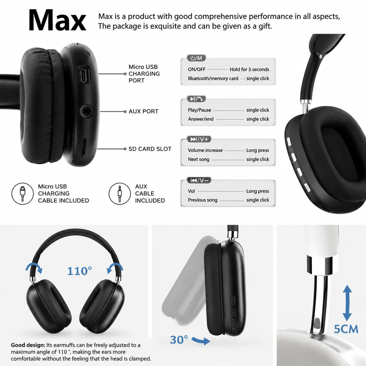 P9 Wireless ON-Ear Stereo Earphones